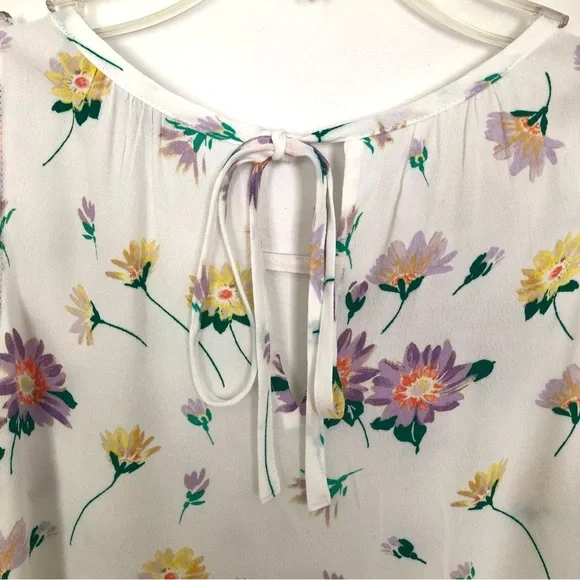 LOFT Floral Tie Back Keyhole Shell Whisper White Tank XS - Picture 8 of 11